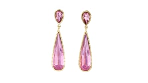 14kt Yellow Gold-Plated Drop Earrings with Simulated Kunzite