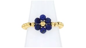 3-3.5mm Lapis Bead Flower Stretch Ring in 14kt Yellow Gold