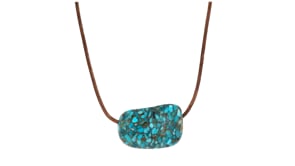 Turquoise Bead Necklace with Adjustable Brown Leather Cord