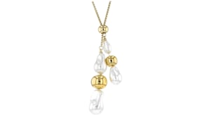 14kt Yellow Gold-Plated Lariat Necklace with Simulated Baroque Pearls