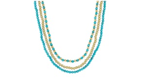 Simulated Turquoise and 14kt Yellow Gold-Plated Jewelry Set: Three Bead Necklaces