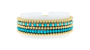 Simulated Turquoise and 14kt Yellow Gold-Plated Jewelry Set: Five Bead Stretch Bracelets