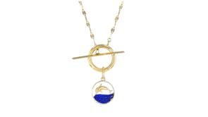 Italian Blue Enamel Dolphin Charm in 10kt Yellow Gold