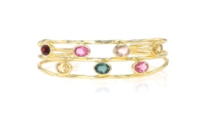 14kt Yellow Gold-Plated Cuff Bracelet with Natural and Simulated Multicolored Gemstones