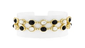 14kt Yellow Gold-Plated Bracelet with Mother-of-Pearl and Onyx