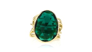 14kt Yellow Gold-Plated Ring with Simulated Emerald