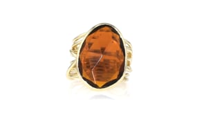 14kt Yellow Gold-Plated Ring with Simulated Brown Quartz