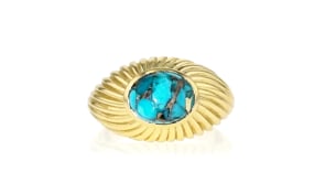 14kt Yellow Gold-Plated East-West Ring with Turquoise