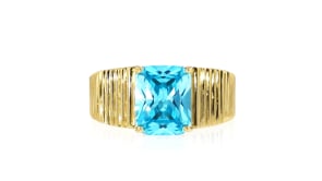 14kt Yellow Gold-Plated Ring with Simulated Blue Topaz