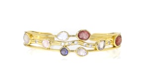 Multi-Gemstone and 14kt Yellow Gold-Plated Cuff Bracelet