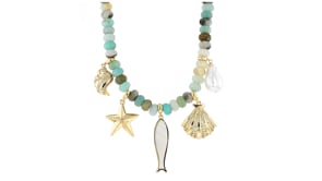 14kt Yellow Gold-Plated Sea Life Bead Necklace with Natural and Simulated Gemstones