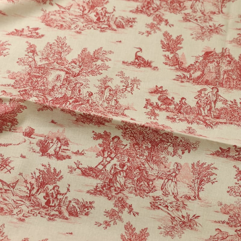 Vidéo: Tissu 100% coton Toile de Jouy - Rouge