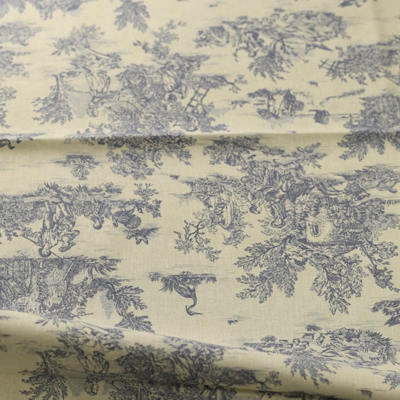 Vidéo: Tissu 100% coton Toile de Jouy - Bleu