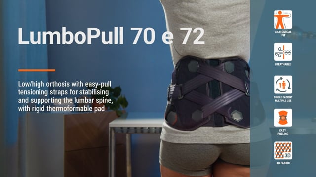 LumboPull 70 et 72 - Orthèse basse/haute pour la stabilisation et la décharge du rachis lombaire, avec sangles facilitant la traction avec plaque rigide thermoformable