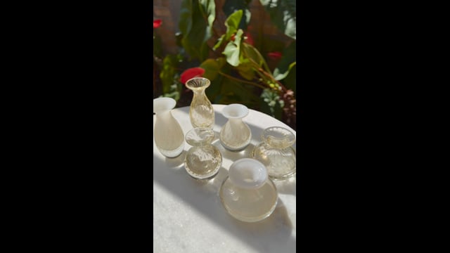 Trio de Vasos Mini Tela Branco com Ouro