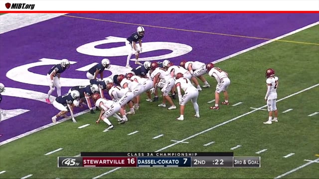End of Game or Half:  Crew and clock mechanics with a goal line play and a helmet off