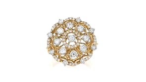 C. 1990 Vintage .62 ct. t.w. Diamond Flower Ring in 18kt Yellow Gold