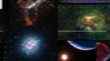 Freeze frame from video, showing collage from space images from opening sequence.
