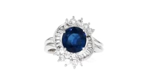 C. 1990 Vintage 2.45 Carat Sapphire Ring with .74 ct. t.w. Diamonds in Platinum