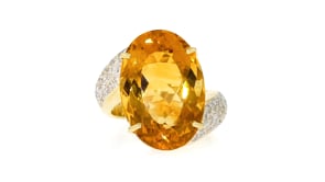 C. 1980 Vintage 16.90 Carat Citrine Ring with .65 ct. t.w. Diamonds in 14kt Yellow Gold