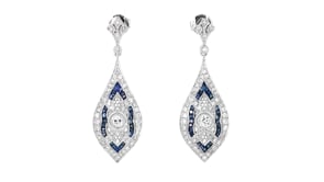C. 2000 Vintage 1.50 ct. t.w. Sapphire and 1.40 ct. t.w. Diamond Drop Earrings in 14kt White Gold