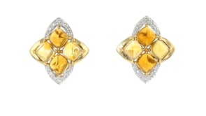 C. 1980 Vintage 14.40 ct. t.w. Citrine and .30 ct. t.w. Diamond Earrings in 14kt Yellow Gold