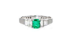 C. 1990 Vintage .65 Carat Emerald Ring with .70 ct. t.w. Diamonds in Platinum