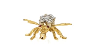 C. 1990 Vintage 1.05 ct. t.w. Diamond Bumblebee Pin with Rubies in 18kt Yellow Gold
