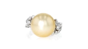 C. 1990 Vintage 13.5mm Cultured Golden South Sea Pearl Ring with .62 ct. t.w. Diamonds in 18kt White Gold