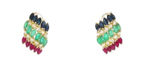 C. 1980 Vintage 4.50 ct. t.w. Multi-Gemstone Earrings with .40 ct. t.w. Diamonds in 14kt Yellow Gold