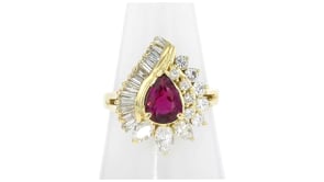 C. 1980 Vintage .90 Carat Ruby and 1.15 ct. t.w. Diamond Ring in 18kt Yellow Gold