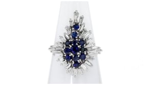 C. 1980 Vintage 1.10 ct. t.w. Sapphire and 1.00 ct. t.w. Diamond Ring in 14kt White Gold