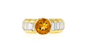 C. 1980 Vintage 1.30 Carat Citrine and 1.25 ct. t.w. Diamond Ring in 18kt Yellow Gold
