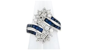 C. 1980 Vintage 1.70 ct. t.w. Sapphire and 1.38 ct. t.w. Diamond Bypass Ring in Platinum