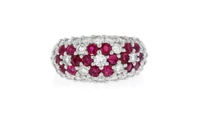 C. 1990 Vintage 1.64 ct. t.w. Ruby and 1.50 ct. t.w. Diamond Floral Ring in Platinum