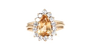 C. 1990 Vintage 2.55 Carat Orange Topaz and .85 ct. t.w. Diamond Ring in 14kt Yellow Gold
