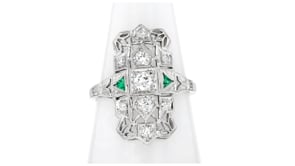 C. 1930 Vintage .36 ct. t.w. Diamond Ring with Synthetic Emeralds in 18kt White Gold