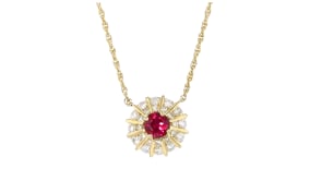 C. 1980 Vintage 1.00 Carat Rhodolite Garnet and 1.00 ct. t.w. Diamond Necklace in 14kt Yellow Gold
