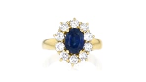 C. 1980 Vintage 1.70 Carat Sapphire and 1.00 ct. t.w. Diamond Ring in 18kt Yellow Gold