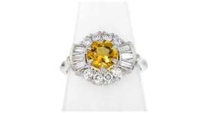 C. 1990 Vintage .85 Carat Citrine Ring with .60 ct. t.w. Diamonds in Platinum