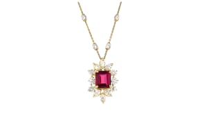C. 1990 Vintage 2.45 Carat Rhodolite Garnet and 1.35 ct. t.w. Diamond Bead Necklace in 14kt Two-Tone Gold