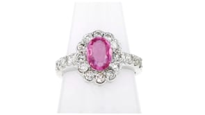 C. 1990 Vintage 1.10 Carat Pink Sapphire and 1.10 ct. t.w. Diamond Ring in 14kt White Gold