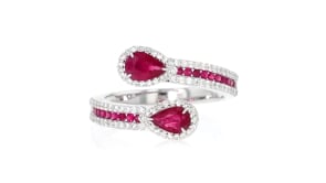 C. 1990 Vintage 1.30 ct. t.w. Ruby and .50 ct. t.w. Diamond Bypass Ring in 14kt White Gold
