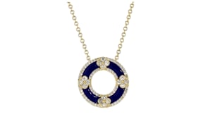 C. 1980 Vintage .80 ct. t.w. Diamond and Blue Enamel Circle Necklace in 14kt Yellow Gold