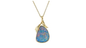 C. 1980 Vintage Opal Pendant Necklace in 14kt Yellow Gold