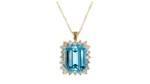 C. 1990 Vintage 7.80 Carat Swiss Blue Topaz Pendant Necklace with .40 ct. t.w. Diamonds in 14kt Yellow Gold