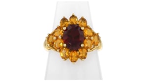 C. 1980 Vintage 3.15 Carat Garnet Ring with 1.80 ct. t.w. Citrines in 10kt Yellow Gold