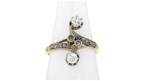 C. 1930 Vintage .48 ct. t.w. Diamond Swirl Ring in Platinum and 18kt Yellow Gold