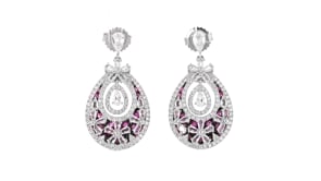 C. 2000 Vintage 3.50 ct. t.w. Pink and White Sapphire Flower Drop Earrings with .90 ct. t.w. Diamonds in 18kt White Gold