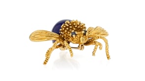 C. 1960 Vintage Blue Enamel Bumblebee Pin with .12 ct. t.w. Sapphires in 18kt Yellow Gold